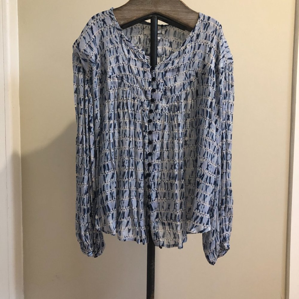 Blue Patterned Women's Blouse - Picture 7 of 10